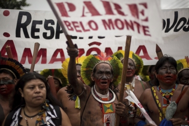 indigenous protestors against Belo Monte Dam in the Brazilian Amazon