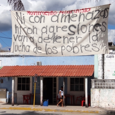 indigenous protest banner, Quintana Roo, Mexico